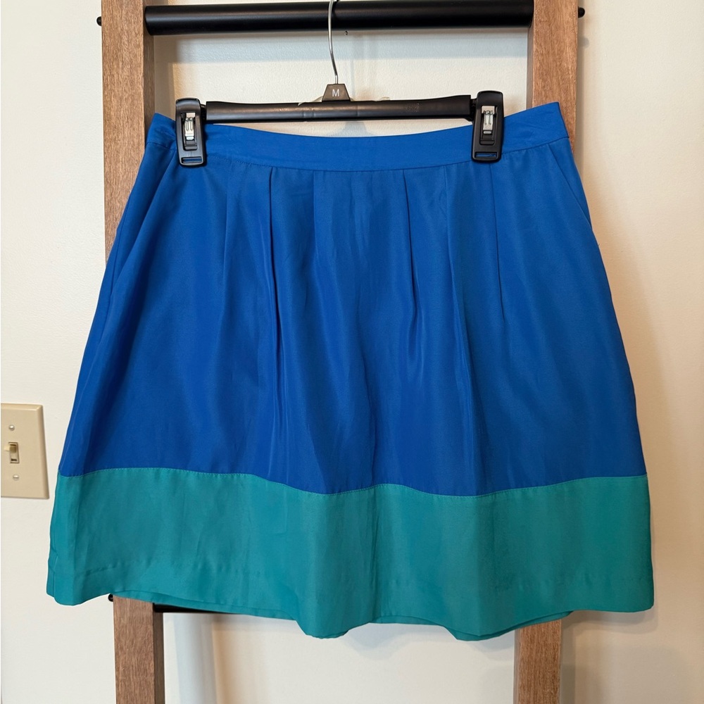 J. Crew Blue & Teal Colorblock Circle Skirt